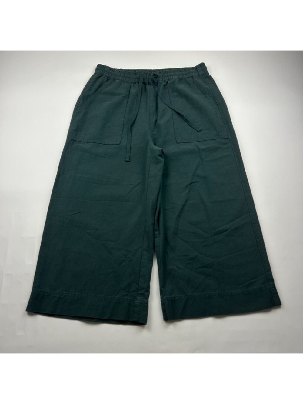 Supplies Dark Green Crinkle Cotton Wide Leg Cropped Pant M